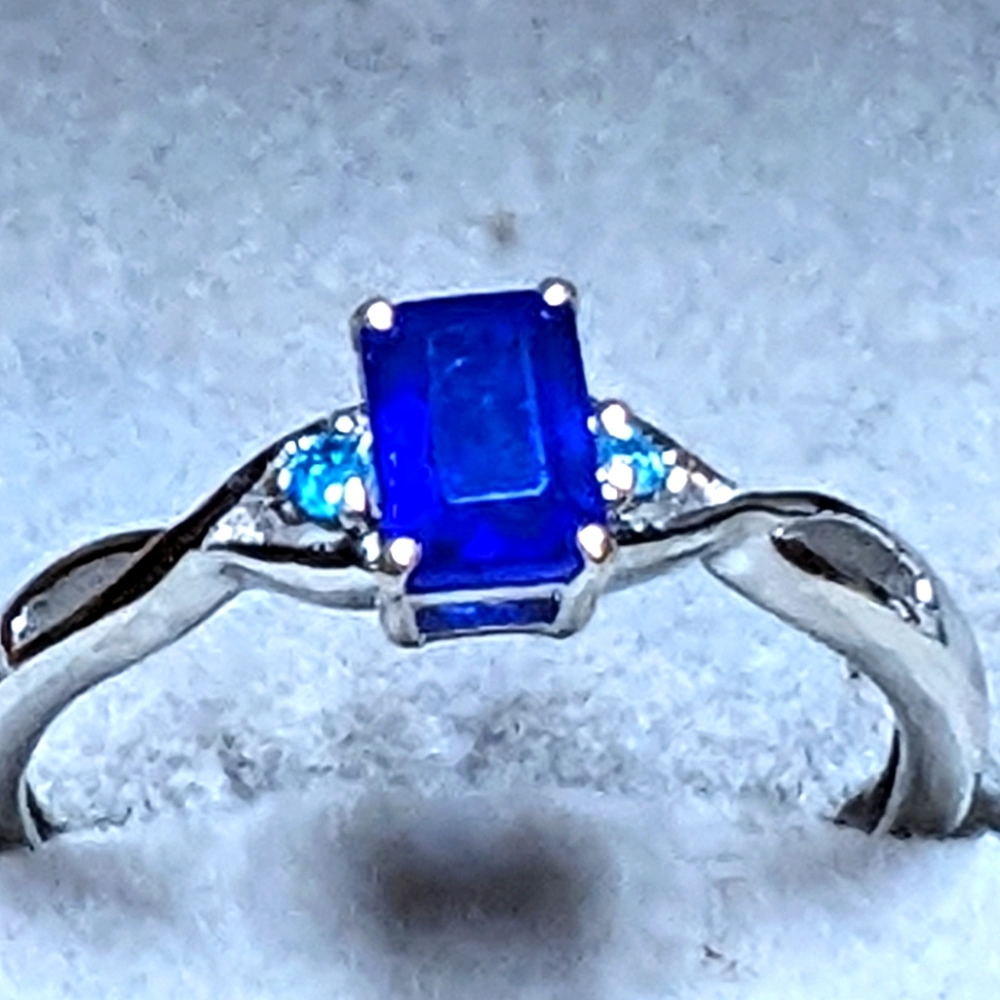 NWT .8ct Tanzanian blu spinel & blue apatite platinum ostrlg twisted ring 7
